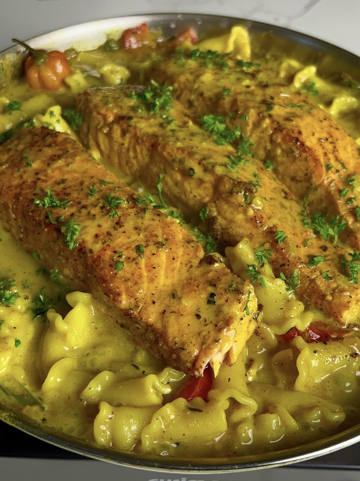Coconut Curry Salmon Pasta