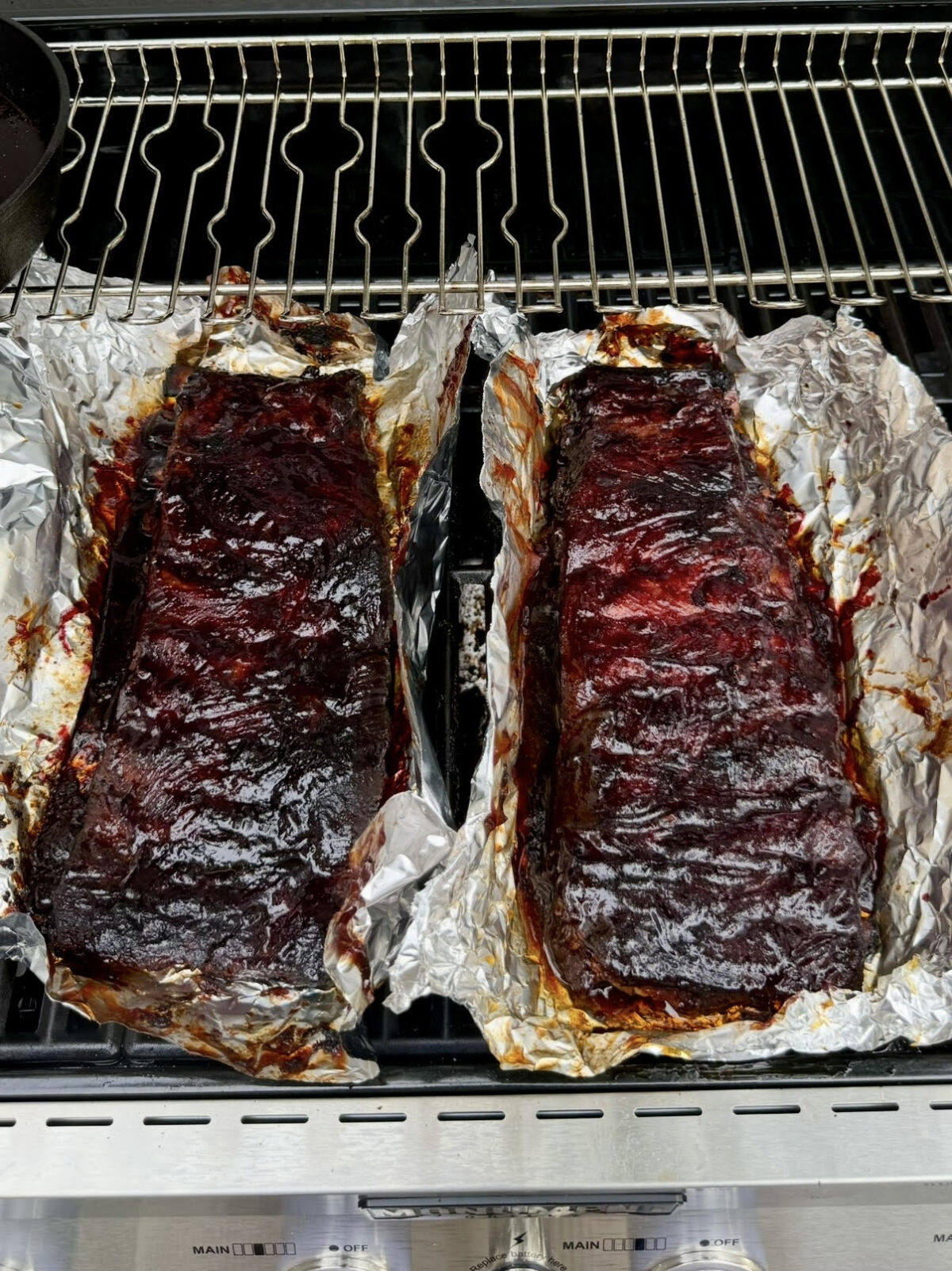 Grilled Sorrell-BBQ ribs finished in the oven