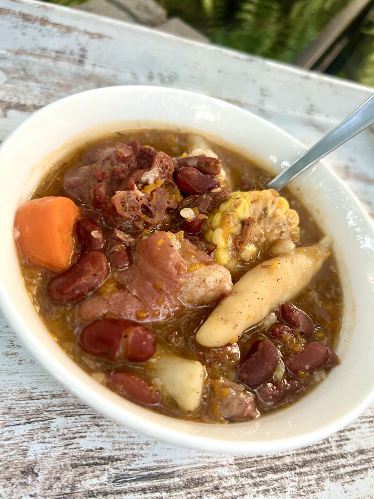 Authentic Jamaican Red Peas Soup made with salted pigtail