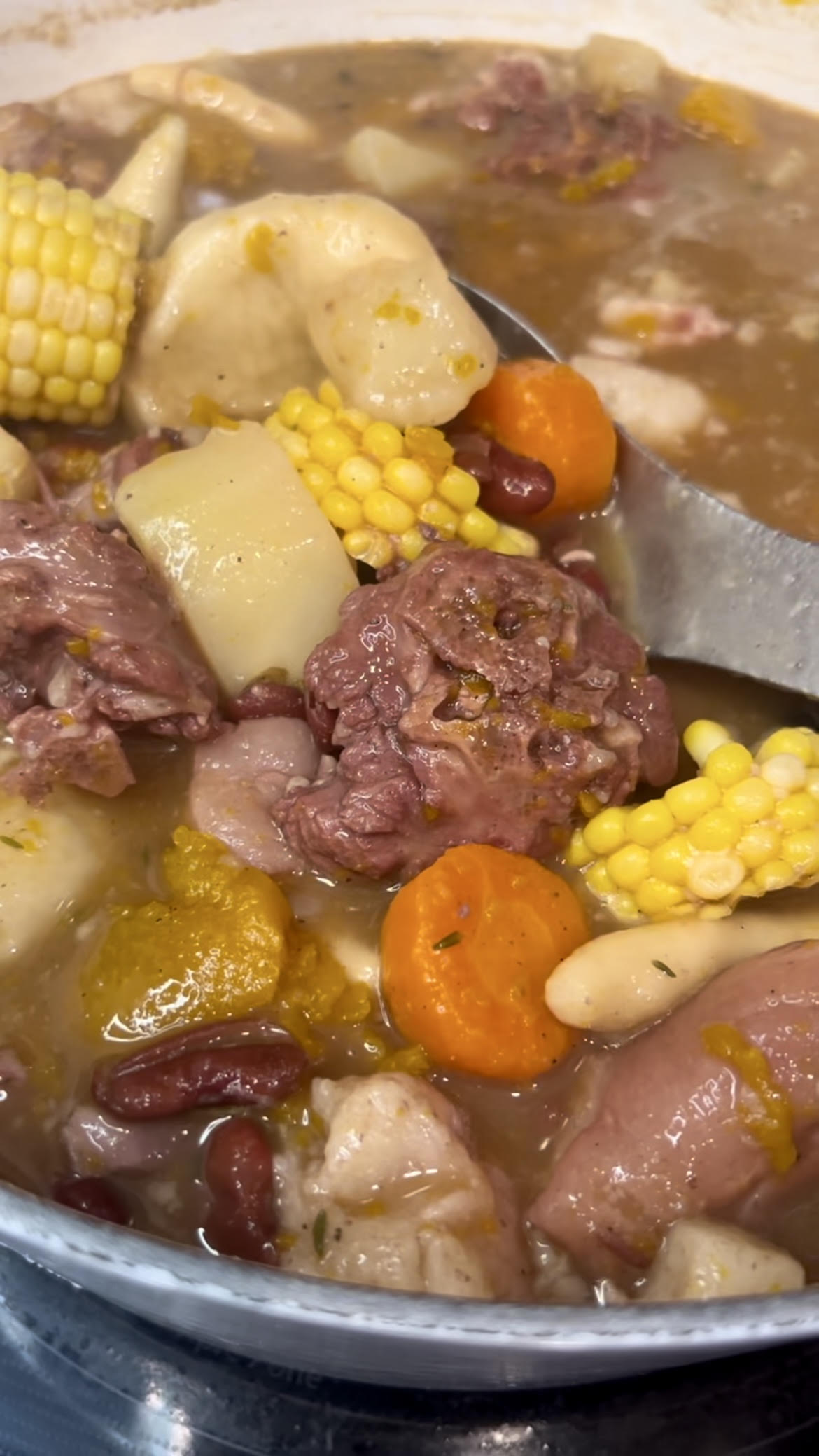 Freshly-made Jamaican Red Peas Soup in the pot